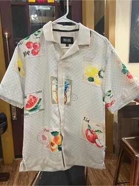 Malibu Cream Short-Sleeve Fruit Stamp Polo